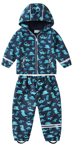 HIKIDS Kinder Regenhose Regenjacke Mädchen Wind- und Matschhose Regenjacken Jungen wasserdichte Buddelhose Regenbekleidung Baby Rosa Dinosaurier Regenbekleidung Regenhosen 86 von HIKIDS