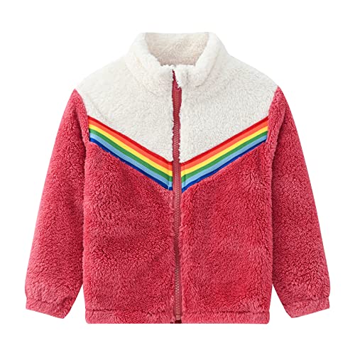 HIKIDS Mädchen Mantel mit Kapuze Reißverschluss Herbst Frühlings Fleece Dünne Sweatjacke Baby Rot Jacken für Kinder 98 von HIKIDS