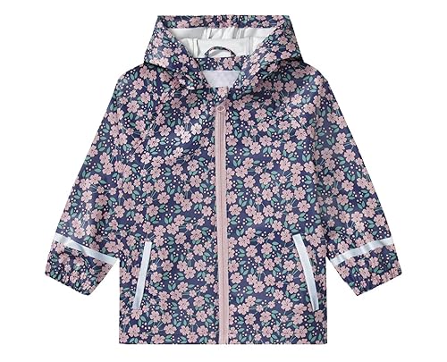HIKIDS Mädchen Regenmantel mit Kapuze, Kinder Wasserdicht Winddicht Jacke Blume Regenjacke Regenkleidung 98-104 von HIKIDS