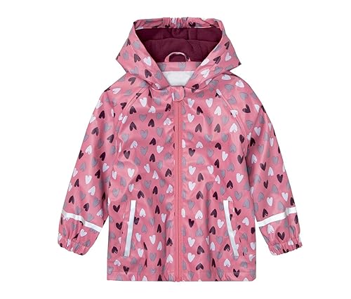 HIKIDS Mädchen Regenmantel mit Kapuze und Fleece Gefütterte, Kinder Wasserdicht Winddicht Jacke Liebe Regenjacke Regenkleidung 110-116 von HIKIDS