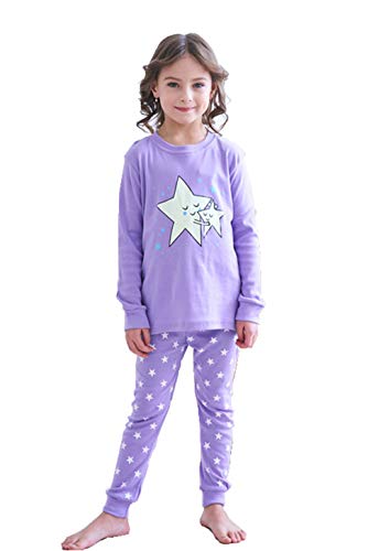 HIKIDS Mädchen Schlafanzug Mädchen Stern Langarm Zweiteiliger Schlafanzug Kinder Herbst Winter Bekleidung Nachtwäsche Pyjama Set 104 von HIKIDS