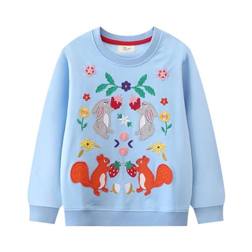 HIKIDS Mädchen Sweatshirts Kinder Langarm Pullover Top Sportlich Crewneck Eichhörnchen Kapuzenpullover T-Shirt Streetwear Kinderkleidung 110 von HIKIDS