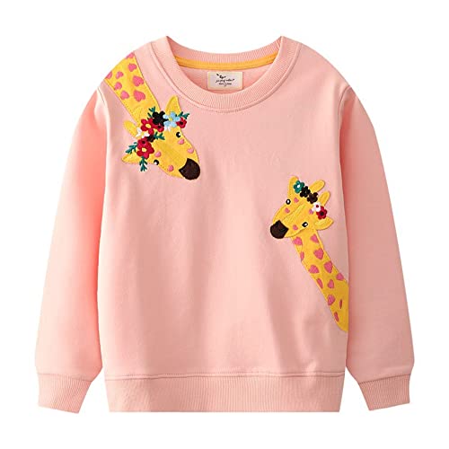 HIKIDS Mädchen Sweatshirts Kinder Langarm Pullover Top Sportlich Crewneck Giraffe Kapuzenpullover T-Shirt Streetwear Kinderkleidung 104 von HIKIDS