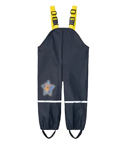 HIKIDS Regenhose Kinder Matschhose Jungen Mädchen Fleecefutter PU Wind- und wasserdichte Buddelhose Jungen Regenlatzhose Atmungsaktiv Verstellbaren Trägern Bundhose Navy Blau 98-104 von HIKIDS