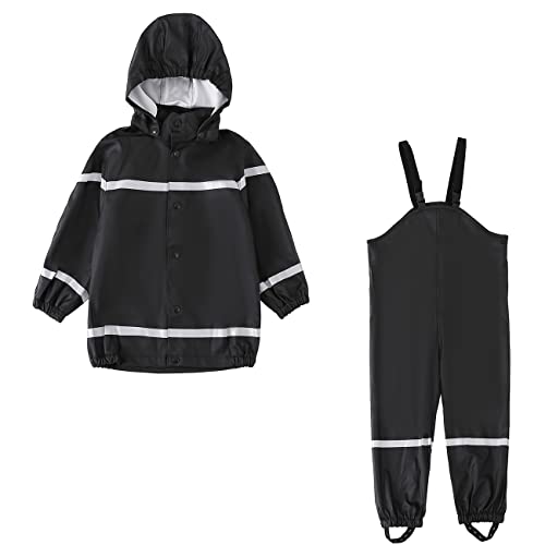 HIKIDS Regenhose Regenjacke Kinder Matschhose Jungen Mädchen PU Wind- und Regenjacken wasserdichte Buddelhose Jungen Regenlatzhose Atmungsaktiv Verstellbaren Trägern Bundhose 104 von HIKIDS