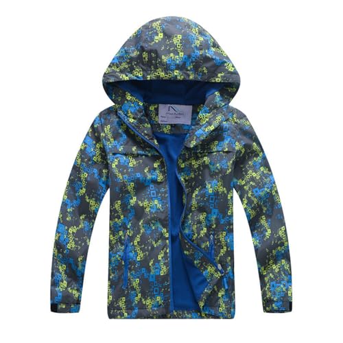 HIKIDS Softshelljacken Jungen Wasserdicht Jacke Camouflage Grün Windjacke Warm Innenfutter Kinder Outdoor Winterjacke Regenjacke Regenmantel Skijacke mit Abnehmbare Kapuze 98/104 von HIKIDS