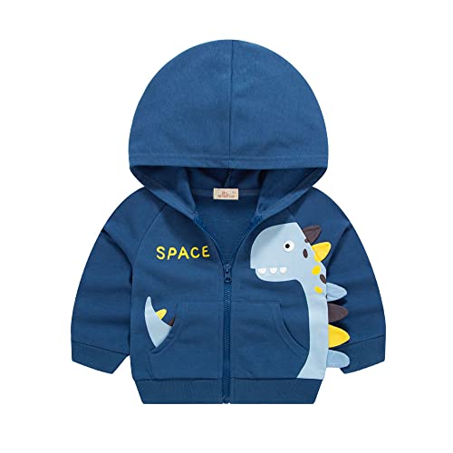 HIKIDS Unisex Kinder Mantel mit Kapuze Reißverschluss Sport Basketball Herbst Baumwolle Dünne Sweatjacke Baby Dino Blau Jacken für Jungen 92 von HIKIDS