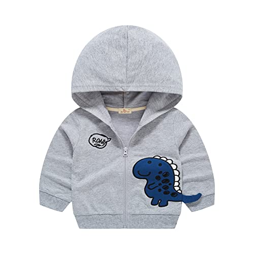 HIKIDS Unisex Kinder Mantel mit Kapuze Reißverschluss Sport Basketball Herbst Baumwolle Dünne Sweatjacke Baby Dino Grau Jacken für Jungen 104 von HIKIDS