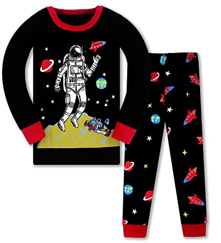Jungen Schlafanzug Jungen Astronaut Langarm Zweiteiliger Schlafanzug Kinder Herbst Winter Bekleidung Nachtwäsche Pyjama Set 110 von HIKIDS