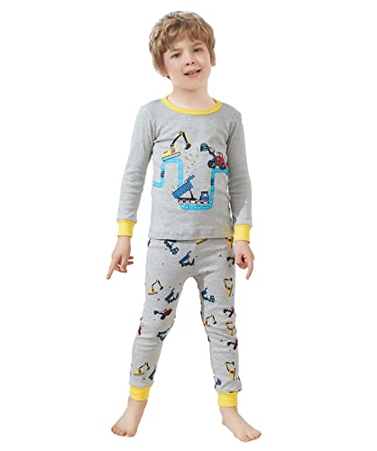 Jungen Schlafanzug Jungen Bulldozer Bagger Traktor Langarm Zweiteiliger Schlafanzug Kinder Herbst Winter Bekleidung Nachtwäsche Pyjama Set 128 von HIKIDS