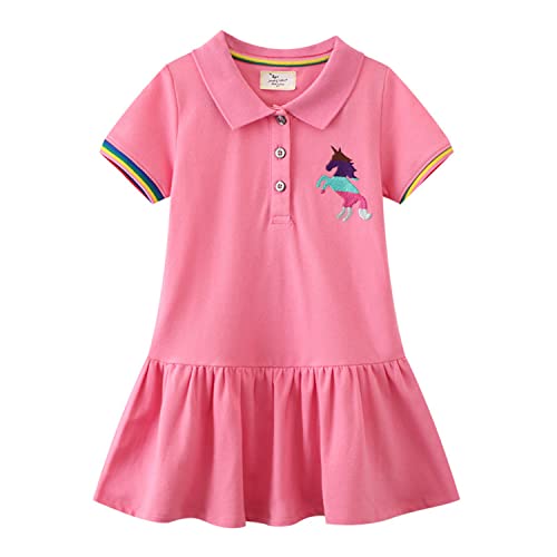 Mädchen Kleid Sommer Einhorn Rosa Casual Swing Kleider Baby Baumwolle A-Linie Freizeitkleid Kurzarm Partykleid Kinder Falten Rock Strandkleid 8 Jahre von HIKIDS