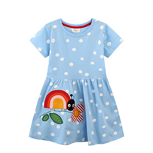 Mädchen Kleid Sommer Marienkäfer Punktmuster Blau Casual Swing Kleider Baby Baumwolle A-Linie Boho Freizeitkleid Kurz Partykleid Kinder Falten Rock Strandkleid 2 Jahre von HIKIDS