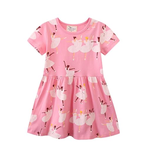 Mädchen Kleid Sommer Tanz Rosa Casual Swing Kleider Baumwolle Boho Freizeitkleid Kurzarm T-Shirt Kleid Kinder Chiffon Kleid Strandkleid 3 Jahre von HIKIDS