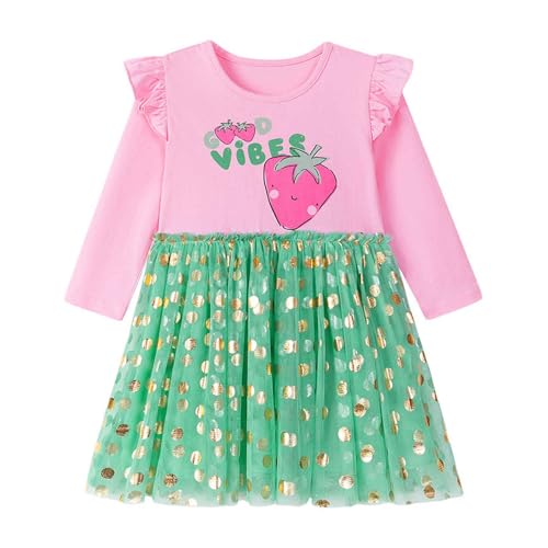 Mädchen Kleid Tutu Elegant Geburtstag Hochzeit Festlich Langarm Erdbeere Rosa Ballettkleid Kinder Herbst Winter Partykleid Abendkleid Freizeit Falten Tüll Kleider 104 von HIKIDS