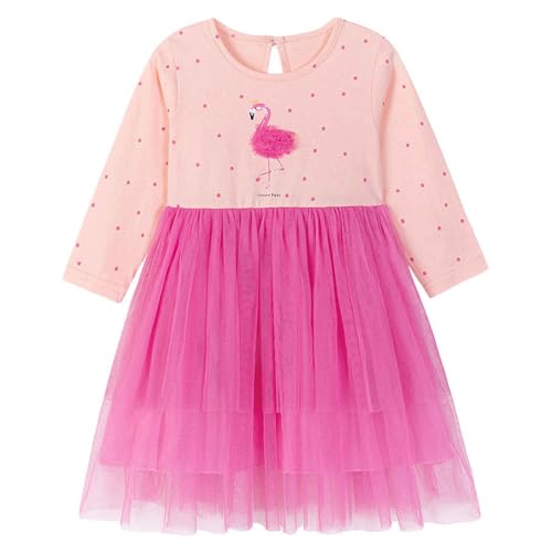 Mädchen Kleid Tutu Elegant Geburtstag Hochzeit Festlich Langarm Flamingo Rosa Ballettkleid Kinder Herbst Winter Partykleid Abendkleid Freizeit Falten Tüll Kleider 110 von HIKIDS