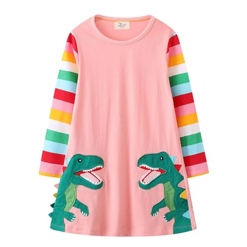 Mädchen Kleid Winter Dinosaurier Rosa T-Shirt Kleider Baby Baumwolle Herbst Langarm Geburtstag Kleid Weihnachten Freizeitkleid Partykleid Blusenkleid Kinder 4 Jahre von HIKIDS