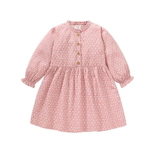 Mädchen Kleid Winter Herbst Langarm Blumen Rosa Baumwolle T-Shirt Kleider Kinder Chiffon Blusenkleid Freizeitkleid Partykleid Strandkleid 104 von HIKIDS