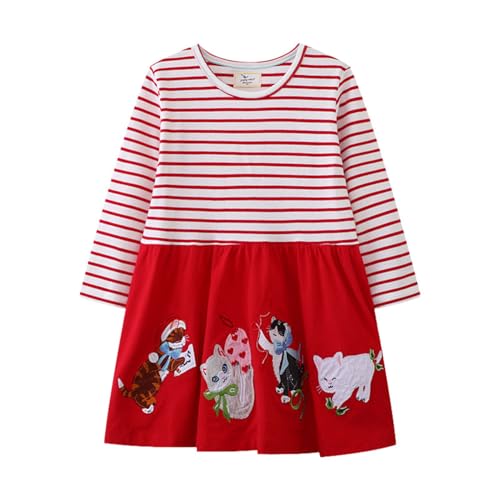 Mädchen Kleid Winter Herbst Langarm Katzen Streifen Rot Baumwolle T-Shirt Kleider Kinder Chiffon Blusenkleid Freizeitkleid Partykleid Strandkleid 98 Mädchen Kleid Winter Herbst Langarm Katzen Streifen Rot Baumwolle T-Shirt Kleider Kinder Chiffon Blusenkleid Freizeitkleid Partykleid Strandkleid 98 von HIKIDS