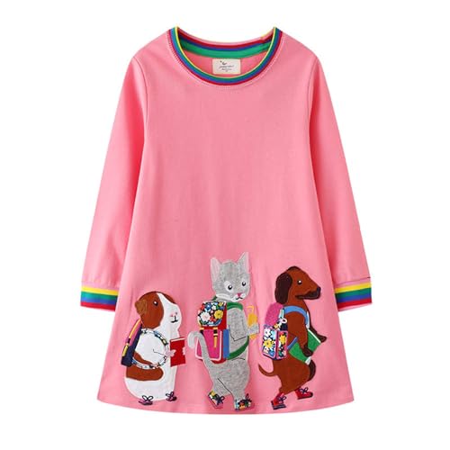 Mädchen Kleid Winter Hund Rosa T-Shirt Kleider Baby Baumwolle Herbst Langarm Geburtstag Kleid Weihnachten Freizeitkleid Partykleid Blusenkleid Kinder 5 Jahre von HIKIDS