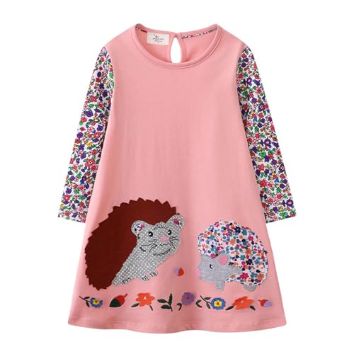 Mädchen Kleid Winter Igel Rosa T-Shirt Kleider Baby Baumwolle Herbst Langarm Geburtstag Kleid Weihnachten Freizeitkleid Partykleid Blusenkleid Kinder 5 Jahre von HIKIDS