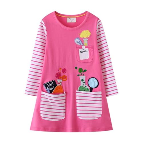 Mädchen Kleid Winter Tasche Rosa T-Shirt Kleider Baby Baumwolle Herbst Langarm Geburtstag Kleid Weihnachten Freizeitkleid Partykleid Blusenkleid Kinder 5 Jahre von HIKIDS