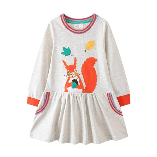 Mädchen Kleid Winter Weihnachten Eichhörnchen Weiß Swing Chiffon Kleider Baby Baumwolle Herbst Langarm Geburtstag Kleid Halloween Falten Freizeitkleid Partykleid Strandkleid 5 Jahre von HIKIDS