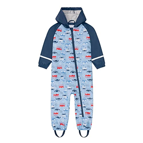 Regenanzug Overall Jungen Wasserdicht Regenjacke Baby Auto Busse Regenmantel Einteiler Leicht Kinder Regenkleidung One Piece Regenponcho PU Matschanzug 3 in 1 Lang Regenanzug Blau 98-104 von HIKIDS