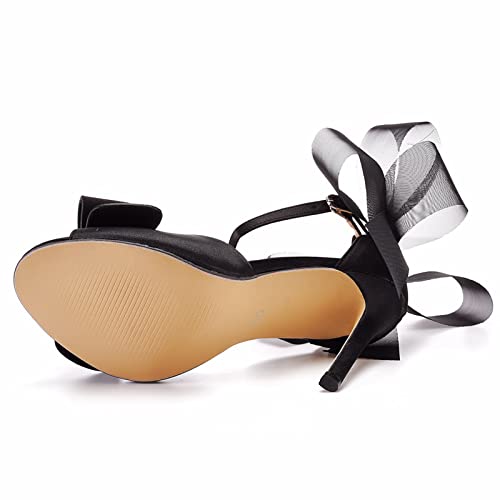 HIKKWXVN Damen-Stiletto-Absätze, offener Zehenbereich, Knöchelriemen, elegante Sandalen mit Absatz, für Party, Abschlussball, Heimkehr, Abendkleider,Schwarz,46 EU von HIKKWXVN