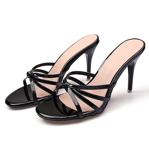 Pantoletten-Sandalen mit offenem Zehenbereich und Absatz für Damen, 9 cm hohe Stiletto-Absätze, Pantoletten zum Reinschlüpfen für Damen, Bequeme Pumps zum Gehen,Schwarz,37 EU von HIKKWXVN