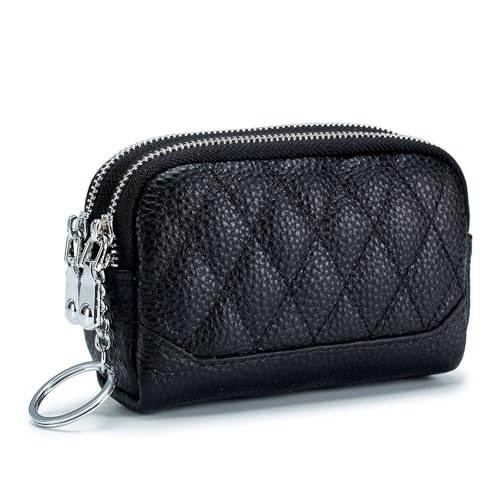 HIKOO DAILY Mini-Münzgeldbörse aus echtem Leder, Kartenhalter, für Damen, kleine kurze Geldbörse mit zwei Reißverschlüssen, tragbare Make-up-Tasche, Schwarz , Einheitsgröße HIKOO DAILY Mini-Münzgeldbörse aus echtem Leder, Kartenhalter, für Damen, kleine kurze Geldbörse mit zwei Reißverschlüssen, tragbare Make-up-Tasche, Schwarz , Einheitsgröße von HIKOO DAILY