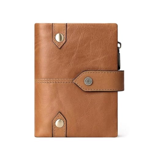 HIKOO DAILY Münzgeldbörse Kopfschicht Rindsleder Uni Kartenhalter Echtleder Herren und Damen Kurze Geldbörse Kleine Geldbörse Münzbörse, khaki, Einheitsgröße von HIKOO DAILY