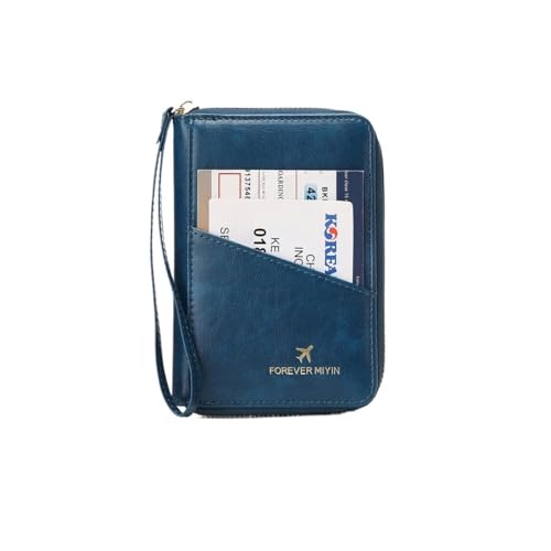 HIKOO DAILY Retro Reisepasstasche für Damen und Herren RFID Modische Reisepasshülle Multifunktional PU Leder Reisepass Clip Reisezubehör, Hz726-Pfauenblau, Einheitsgröße von HIKOO DAILY