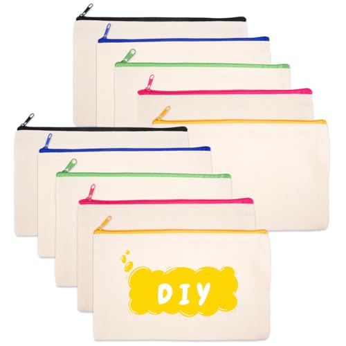 10 Stück DIY Blanko Stoff Federmäppchen, Leinwand Federmäppchen zum Bemalen, DIY Blanko Stoffbeutel Klein, Stoffbeutel Reißverschluss, für Arbeit, Schule, Reisen, mit Reißverschluss, 20.8 x 13cm 10 Stück DIY Blanko Stoff Federmäppchen, Leinwand Federmäppchen zum Bemalen, DIY Blanko Stoffbeutel Klein, Stoffbeutel Reißverschluss, für Arbeit, Schule, Reisen, mit Reißverschluss, 20.8 x 13cm von HIKPACKER