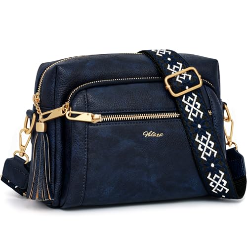 HILAEX Umhängetasche Damen mit Anti Diebstahl, Handtasche Damen Mittelgroß mit 4 Fächern, mit Verstellbar Abnehmbar Breiter Gurt Blau von HILAEX