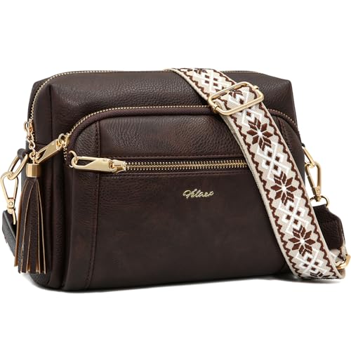 HILAEX Umhängetasche Damen mit Anti Diebstahl, Handtasche Damen Mittelgroß mit 4 Fächern, mit Verstellbar Abnehmbar Breiter Gurt von HILAEX