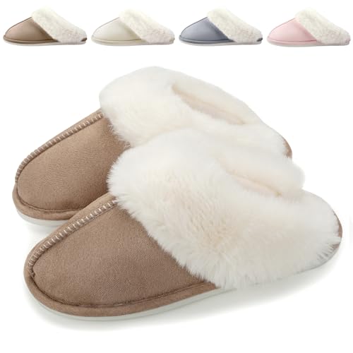 Hausschuhe Damen Herren Winter Plüsch Warm gefüttert Hausschuhe Pantoletten Bequeme Rutschfeste Flache Slippers Braun, 38/39 EU von HILAX