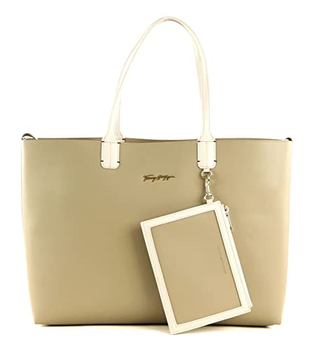 Tommy Hilfiger Damen Tote Bag Tasche Iconic Tommy Tote Kunstleder, Beige, Einheitsgröße von Tommy Hilfiger