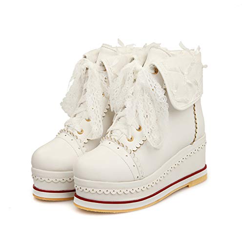 HILIB Damen Cute Lolita Boots Cosplay Brogue Wedge Boots, Weiss/opulenter Garten, 39 EU HILIB Damen Cute Lolita Boots Cosplay Brogue Wedge Boots, Weiss/opulenter Garten, 39 EU von HILIB