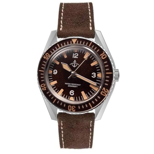 HILLEO Hruodland Retro Sport Herren Uhren NH35 Automatische Mechanische Edelstahl Braun Leder Tauchen Armbanduhr, V 1 von HILLEO