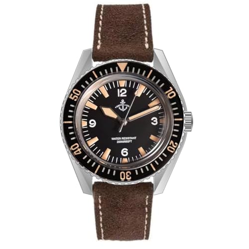 HILLEO Hruodland Retro Sport Herren Uhren NH35 Automatische Mechanische Edelstahl Braun Leder Tauchen Armbanduhr, V 2 von HILLEO