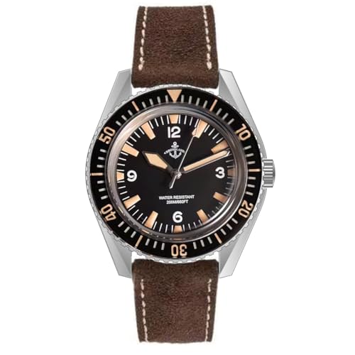 HILLEO Hruodland Retro Sport Herren Uhren NH35 Automatik Mechanisch Edelstahl Braun Leder Tauchen Armbanduhr, V 2, Retro von HILLEO