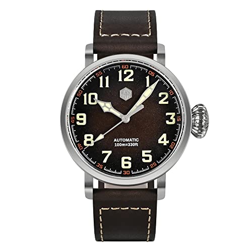San Martin Vintage Pilot PT5000/YN55 Mechanische Herrenuhr Saphirglas Wasserdicht Edelstahl Kleid Armbanduhren (YN55), YN55, Classic von HILLEO