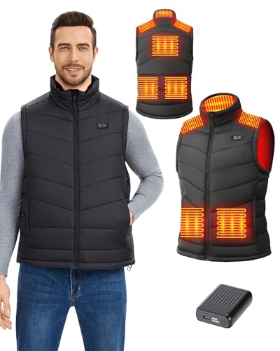 Beheizbare Weste Herren mit 18400mAh 7.4V Akku – Elektrische Heizweste mit Taschen, Wasserabweisend Leicht Wärmeweste für Outdoor,XXL von HILLSLTR