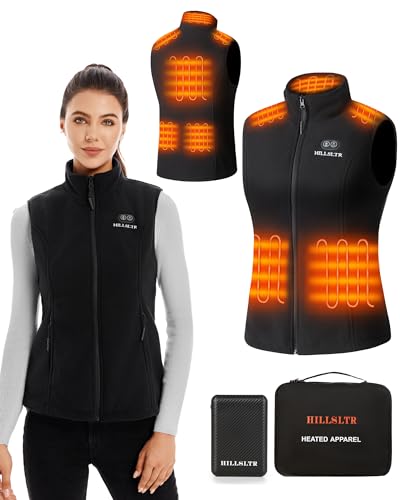 HILLSLTR Beheizbare Weste, Fleece Heizweste Damen mit Powerbank 7.4V 12000mAh, Heizweste mit 8 Heizzonen, Beheizte Weste mit 3 Temperatur, Wärmeweste für Ski/Motorrad… von HILLSLTR