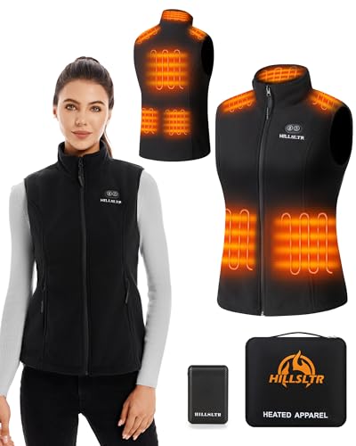 HILLSLTR Beheizbare Weste, Fleece Heizweste Damen mit Powerbank 7.4V 12000mAh, Heizweste mit 8 Heizzonen, Beheizte Weste mit 3 Temperatur, Wärmeweste für Ski/Motorrad… von HILLSLTR