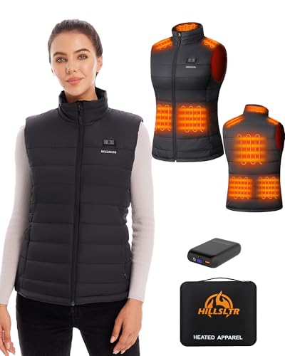 HILLSLTR Beheizbare Weste, Heizweste Damen mit 16000 mAh 7.4V Powerbank, Heizweste mit 8 Heizzonen, Leichte Elektrisch Wärmeweste mit 3 Temperaturen von HILLSLTR