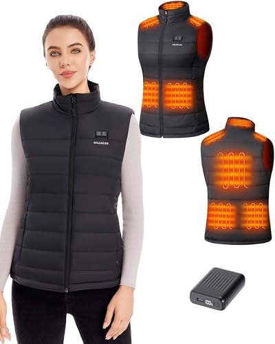 Heizweste Damen mit 18400mAh 7.4V Powerbank – Beheizbare Weste mit 8 Heizbereichen, Leichte Wasserabweisende beheizte Weste, Waschbare Wärmeweste für Outdoor,XL von HILLSLTR