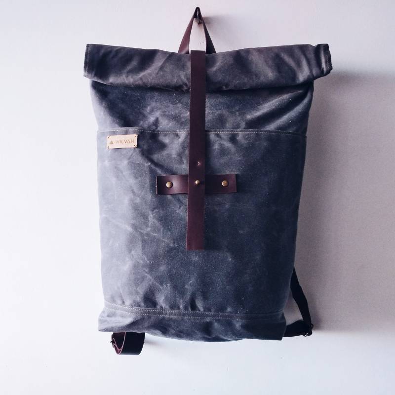 Roll-Top-Rucksack, Roll-Top, Vintage Wax Canvas Lederrucksack/Rollo-Top-Rucksack/Damen-Rucksack-Geldbörse/ von HILVAH