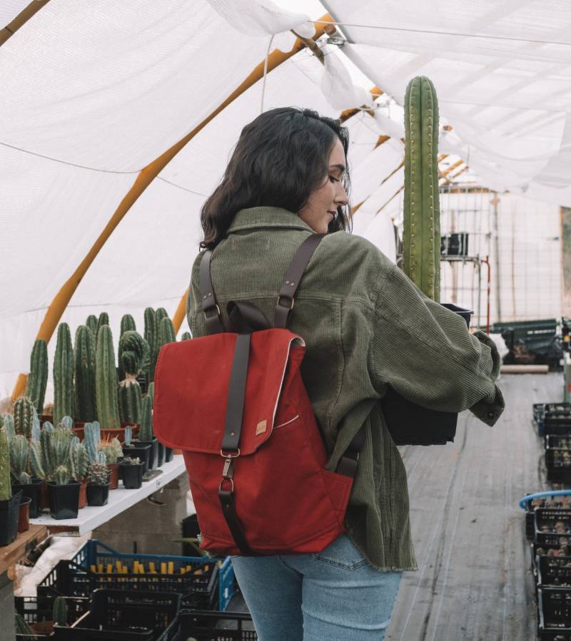Roter Rucksack, Vintage Wax Canvas Lederrucksack/Rucksack Roll Top Braune Tasche Damenrucksack, Damenrucksack Roter Rucksack, Vintage Wax Canvas Lederrucksack/Rucksack Roll Top Braune Tasche Damenrucksack, Damenrucksack von HILVAH