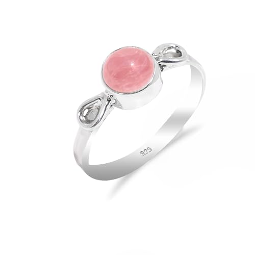 HIMALYA QUARTZ Silber Ringe Damen Mit Stein Natürlicher Edelstein Rosenquarz Ringe for Herren Boho Statement Schmuck RB-03-ROSE-7 von HIMALYA QUARTZ